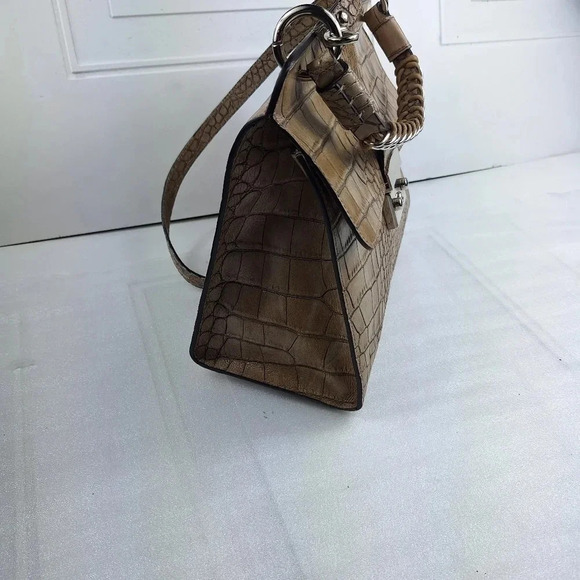 Claudia Firenze Croc Embossed Leather Cream Colored Satchel/ Bag - Picture 12 of 16